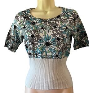 I.e. Petite Ivory Floral Print Silk Blend Sweater Beaded Size PSmall Y2K